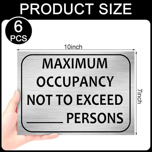 6 Pack Maximum Occupancy Sign 7" x 10" Recycled Self Adhesive Vinyl Stickers Decal Restaurant or Business Maximum Occupancy Not to Exceed Persons Safety Sign with Number Kit in Saudi Arabia