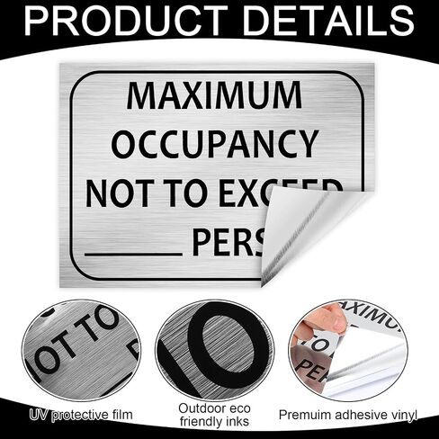 6 Pack Maximum Occupancy Sign 7" x 10" Recycled Self Adhesive Vinyl Stickers Decal Restaurant or Business Maximum Occupancy Not to Exceed Persons Safety Sign with Number Kit in Saudi Arabia