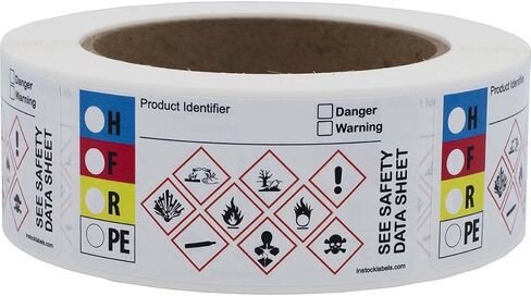 Small Write-On GHS and HMIG Combo Label with GHS Hazard Symbols, 1.5 x 3" Inch Rectangles, 500 Total Labels per Roll in Saudi Arabia