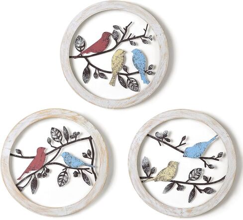 Walasis Bird Wall Decor Rustic - Farmhouse Wood Birds on Tree Branch Outdoor Wall Art Metal Wall Sculpture Bird Ornament Hanging for Bathroom Bedroom (1pc red blue) in Saudi Arabia