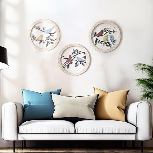 Walasis Bird Wall Decor Rustic - Farmhouse Wood Birds on Tree Branch Outdoor Wall Art Metal Wall Sculpture Bird Ornament Hanging for Bathroom Bedroom (1pc red blue) in Saudi Arabia