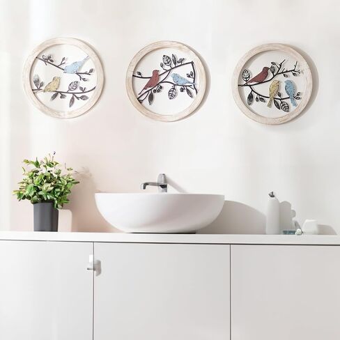 Walasis Bird Wall Decor Rustic - Farmhouse Wood Birds on Tree Branch Outdoor Wall Art Metal Wall Sculpture Bird Ornament Hanging for Bathroom Bedroom (1pc red blue) in Saudi Arabia