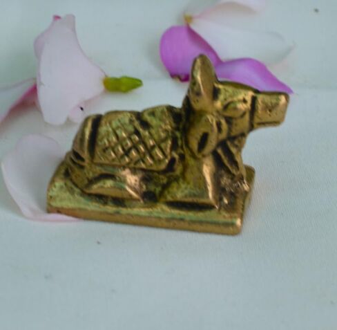 Brass Nandi Idol Shiv Parvati Vahan Bull Embossed Statue for Vastu 1"inch (30 Gram) Nandi Bull Statue Made of Brass Handmade Murti Unique for Gift and Home Office Decoration Worship (Nandi Bull - A) in Saudi Arabia