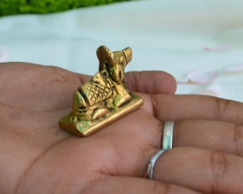 Brass Nandi Idol Shiv Parvati Vahan Bull Embossed Statue for Vastu 1"inch (30 Gram) Nandi Bull Statue Made of Brass Handmade Murti Unique for Gift and Home Office Decoration Worship (Nandi Bull - A) in Saudi Arabia