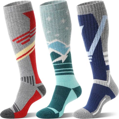 3 Pairs Merino Wool Ski Socks Thermal Warm Winter Thick Knee High Snowboarding Skiing Socks for Women Men in Saudi Arabia