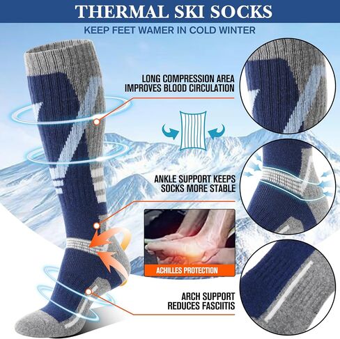 3 Pairs Merino Wool Ski Socks Thermal Warm Winter Thick Knee High Snowboarding Skiing Socks for Women Men in Saudi Arabia