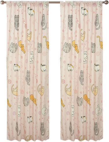 زوج ستائر نافذة من Sleepy Cats لغرفة نوم الأطفال، وردي، 48x84 in Kuwait