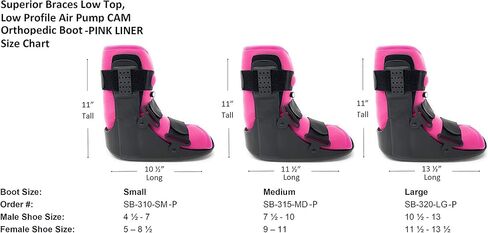 superiorbraces (Size Medium) Low Top, Low Profile Air Pump CAM Medical Orthopedic Walker Boot for Ankle and Foot Injuries with Pink Liner, Female Size 8 1/2 - 11 1/2, Men's Size 7 1/2 - 1, in Saudi Arabia