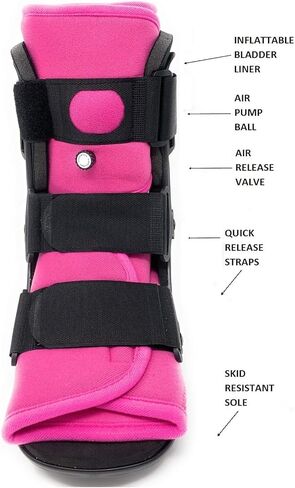 superiorbraces (Size Medium) Low Top, Low Profile Air Pump CAM Medical Orthopedic Walker Boot for Ankle and Foot Injuries with Pink Liner, Female Size 8 1/2 - 11 1/2, Men's Size 7 1/2 - 1, in Saudi Arabia