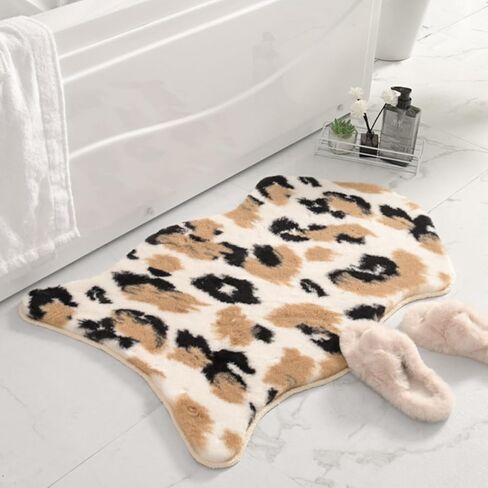 Cute Cow Bathroom Rug, 24''×47'' Animal Skin Soft and Thick Bath Mat, Faux Funny Rabbit Fur Area Rug, Non-Slip Bathroom Decor, Absorbent Flocked Carpet for Living Room Bathtub (Coffee) in Saudi Arabia