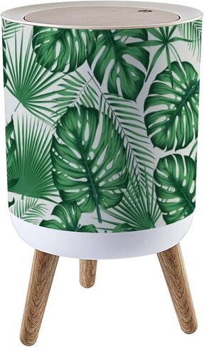 Small Trash Can with Lid Trendy seamless tropical with exotic leaves and plants jungle stock 7 Liter Round Garbage Can Elasticity Press Cover Lid Wastebasket for Kitchen Bathroom Office 1.8 Gallon in Saudi Arabia