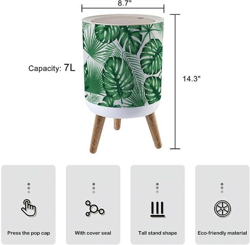 Small Trash Can with Lid Trendy seamless tropical with exotic leaves and plants jungle stock 7 Liter Round Garbage Can Elasticity Press Cover Lid Wastebasket for Kitchen Bathroom Office 1.8 Gallon in Saudi Arabia