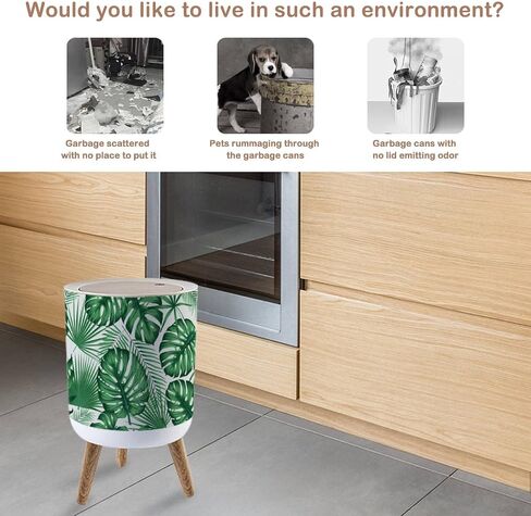 Small Trash Can with Lid Trendy seamless tropical with exotic leaves and plants jungle stock 7 Liter Round Garbage Can Elasticity Press Cover Lid Wastebasket for Kitchen Bathroom Office 1.8 Gallon in Saudi Arabia