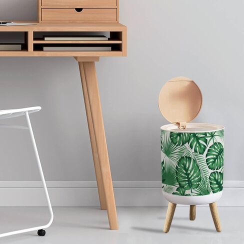 Small Trash Can with Lid Trendy seamless tropical with exotic leaves and plants jungle stock 7 Liter Round Garbage Can Elasticity Press Cover Lid Wastebasket for Kitchen Bathroom Office 1.8 Gallon in Saudi Arabia