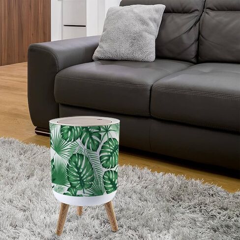 Small Trash Can with Lid Trendy seamless tropical with exotic leaves and plants jungle stock 7 Liter Round Garbage Can Elasticity Press Cover Lid Wastebasket for Kitchen Bathroom Office 1.8 Gallon in Saudi Arabia