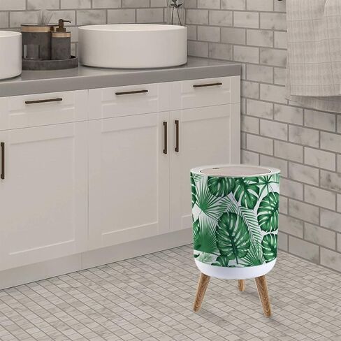 Small Trash Can with Lid Trendy seamless tropical with exotic leaves and plants jungle stock 7 Liter Round Garbage Can Elasticity Press Cover Lid Wastebasket for Kitchen Bathroom Office 1.8 Gallon in Saudi Arabia