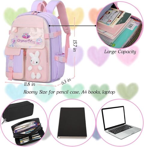 Dorlubel Girls Backpack Elementary School Bunny Backpack for girls Kindergarten Preschool Bookbag Large Capacity (Purple Bunny) in Saudi Arabia