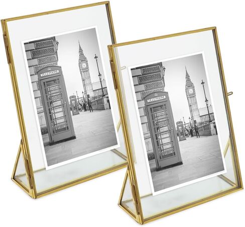 Isaac Jacobs 2x3, Antique Gold, Vintage Style Brass and Glass, Floating Photo Frame, Metal, (Vertical), with Locket Closure and Angled Base, for Pictures, Art, Mementos, Keepsakes, 2 Pack (2x3, Antique Gold) in Saudi Arabia