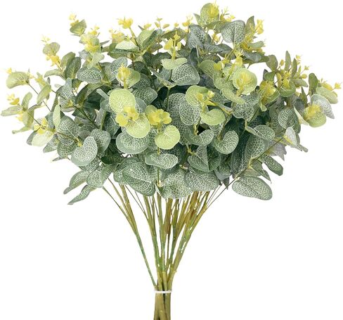 Tifuly ينبع الأوكالبتوس الاصطناعي 4 قطع فروع خضراء لمسة حقيقية وهمية أوراق الدولار الفضي باقات نباتات وهمية للمنزل مكتب محور الزفاف DIY الحرفية الديكور in Kuwait