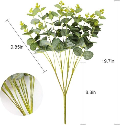 Tifuly ينبع الأوكالبتوس الاصطناعي 4 قطع فروع خضراء لمسة حقيقية وهمية أوراق الدولار الفضي باقات نباتات وهمية للمنزل مكتب محور الزفاف DIY الحرفية الديكور in Kuwait