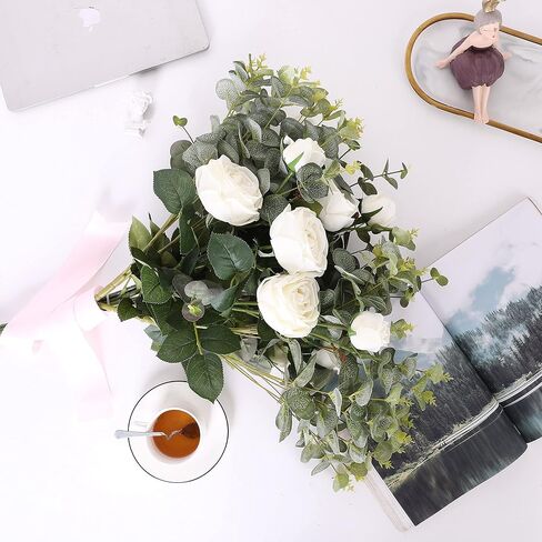 Tifuly ينبع الأوكالبتوس الاصطناعي 4 قطع فروع خضراء لمسة حقيقية وهمية أوراق الدولار الفضي باقات نباتات وهمية للمنزل مكتب محور الزفاف DIY الحرفية الديكور in Kuwait