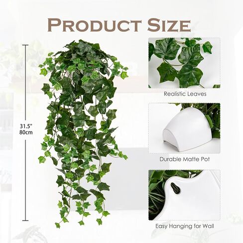 Briful Fake Hanging Plant Greenery Real Touch Sage Ivy Vine Hanging Bush Plants Artificial Plants in Half White Pot for Home Wall Decor Wedding Farmhouse Decoration in Saudi Arabia