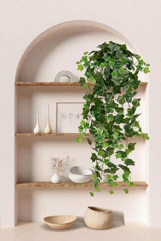 Briful Fake Hanging Plant Greenery Real Touch Sage Ivy Vine Hanging Bush Plants Artificial Plants in Half White Pot for Home Wall Decor Wedding Farmhouse Decoration in Saudi Arabia