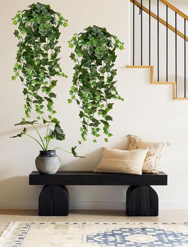 Briful Fake Hanging Plant Greenery Real Touch Sage Ivy Vine Hanging Bush Plants Artificial Plants in Half White Pot for Home Wall Decor Wedding Farmhouse Decoration in Saudi Arabia