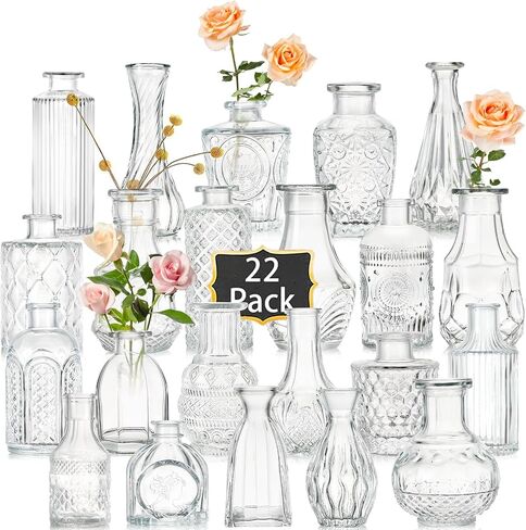 Bud Vases Set of 22, Vases for Centerpieces, Small Vase for Flowers, Bud Glass Vases in Bulk for Rustic Wedding Decorations, Home Centerpiece Table Decorations, Bridal Shower, Powder Rooms. in Saudi Arabia