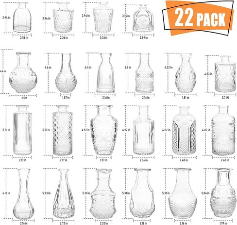 Bud Vases Set of 22, Vases for Centerpieces, Small Vase for Flowers, Bud Glass Vases in Bulk for Rustic Wedding Decorations, Home Centerpiece Table Decorations, Bridal Shower, Powder Rooms. in Saudi Arabia
