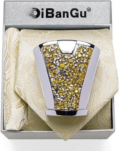 DiBanGu Mens Tie Set,Silk Solid Necktie and Pocket Square Cufflinks Set With Shiny Tie Accessories Gift Box for Wedding Party in Saudi Arabia