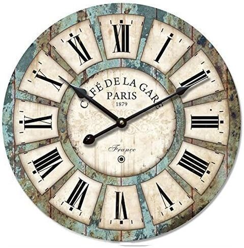 12-inch Vintage Wood Wall Clock - France Paris Colourful French Country Tuscan Style Non-Ticking Silent Wooden Wall Clock (#03) in Saudi Arabia
