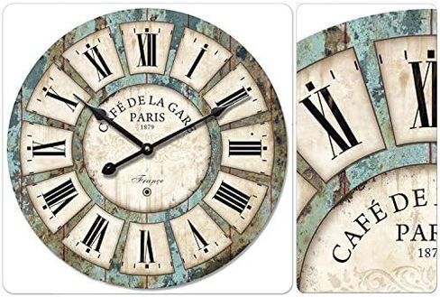 12-inch Vintage Wood Wall Clock - France Paris Colourful French Country Tuscan Style Non-Ticking Silent Wooden Wall Clock (#03) in Saudi Arabia