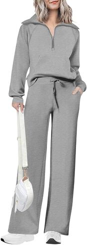 Women 2 Piece Outfits Sweatsuit Oversized Half Zip Sweatshirt Sweatpants Tracksuit Fall Sweat Lounge Matching Set 2024 in Saudi Arabia