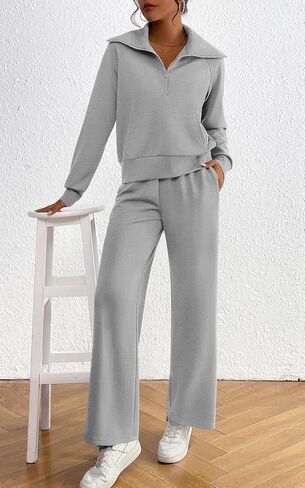 Women 2 Piece Outfits Sweatsuit Oversized Half Zip Sweatshirt Sweatpants Tracksuit Fall Sweat Lounge Matching Set 2024 in Saudi Arabia