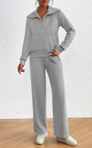 Women 2 Piece Outfits Sweatsuit Oversized Half Zip Sweatshirt Sweatpants Tracksuit Fall Sweat Lounge Matching Set 2024 in Saudi Arabia