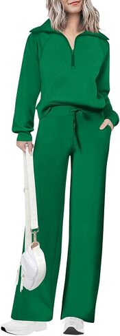 Women 2 Piece Outfits Sweatsuit Oversized Half Zip Sweatshirt Sweatpants Tracksuit Fall Sweat Lounge Matching Set 2024 in Saudi Arabia