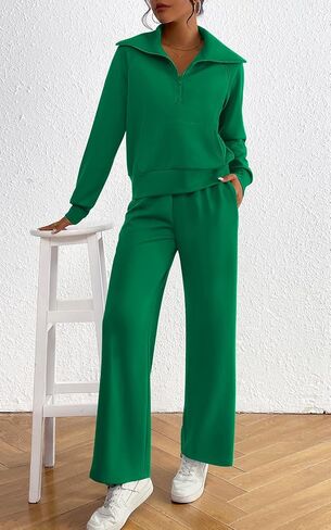 Women 2 Piece Outfits Sweatsuit Oversized Half Zip Sweatshirt Sweatpants Tracksuit Fall Sweat Lounge Matching Set 2024 in Saudi Arabia