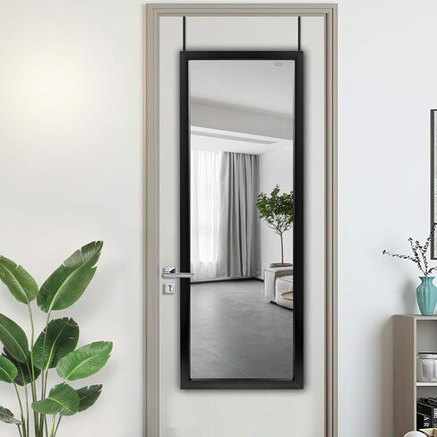 NeuType Door Mirror Full Length Mirror Door Hanging Mirror Over Door Mirror, Black, 55"x16" in Saudi Arabia