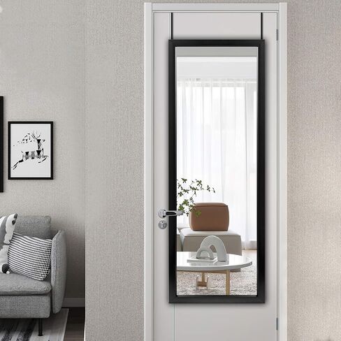 NeuType Door Mirror Full Length Mirror Door Hanging Mirror Over Door Mirror, Black, 55"x16" in Saudi Arabia