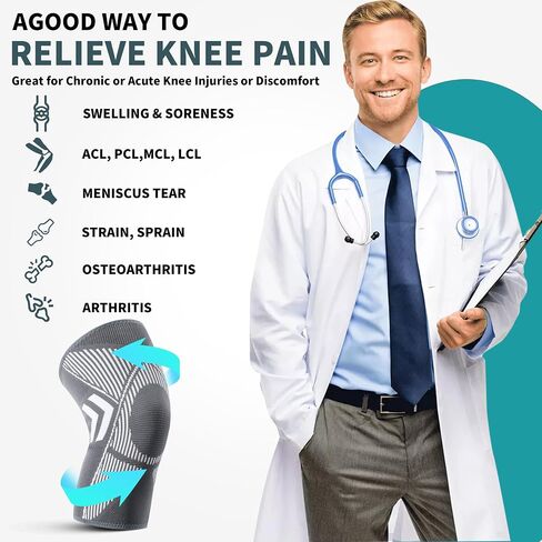 Achiou Knee Braces for Knee Pain Relief, 2 Pack Knee Brace for Meniscus Tear, Knee Compression Sleeves for Men & Women, Knee Support Pad for Working Out, Arthritis, ACL, Running, Joint Recovery in Saudi Arabia