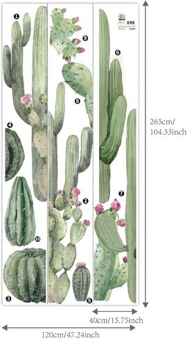 Fabric Boho Cactus Wall Decals Peel and Stick, Giant Prickly Pear Saguaro Wall Stickers, Botanical Golden Barrel Cactus Wall Murals Stickers for Kids Room Playroom Nursery Bedroom Classroom in Kuwait