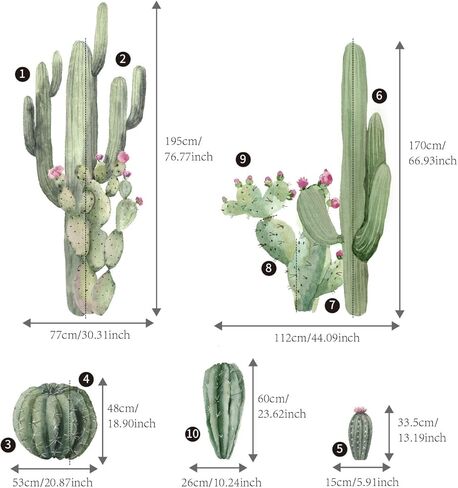Fabric Boho Cactus Wall Decals Peel and Stick, Giant Prickly Pear Saguaro Wall Stickers, Botanical Golden Barrel Cactus Wall Murals Stickers for Kids Room Playroom Nursery Bedroom Classroom in Kuwait