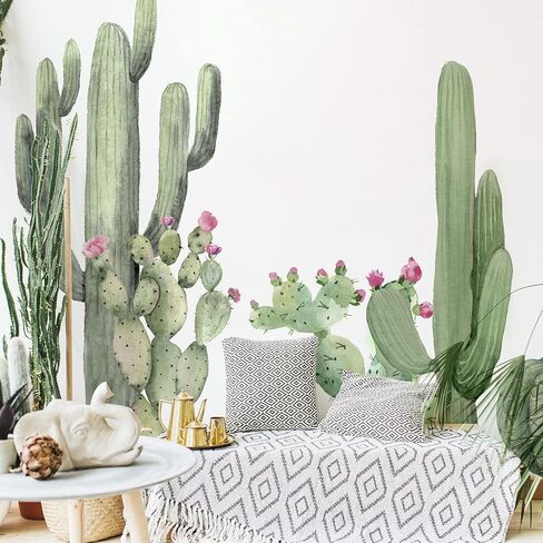 Fabric Boho Cactus Wall Decals Peel and Stick, Giant Prickly Pear Saguaro Wall Stickers, Botanical Golden Barrel Cactus Wall Murals Stickers for Kids Room Playroom Nursery Bedroom Classroom in Kuwait