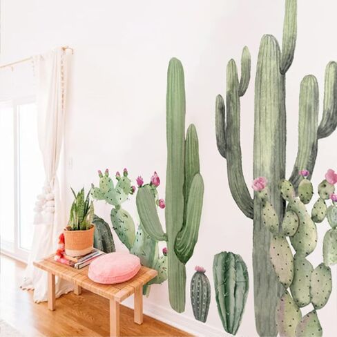 Fabric Boho Cactus Wall Decals Peel and Stick, Giant Prickly Pear Saguaro Wall Stickers, Botanical Golden Barrel Cactus Wall Murals Stickers for Kids Room Playroom Nursery Bedroom Classroom in Kuwait
