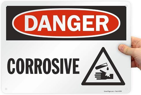 SmartSign 10 x 14 inch “Danger - Corrosive" OSHA Metal Sign with Symbol, 40 mil Laminated Rustproof Aluminum, Red, Black and White in Saudi Arabia