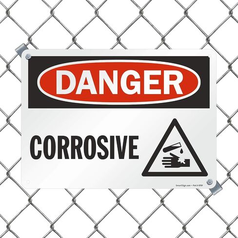 SmartSign 10 x 14 inch “Danger - Corrosive" OSHA Metal Sign with Symbol, 40 mil Laminated Rustproof Aluminum, Red, Black and White in Saudi Arabia