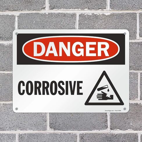 SmartSign 10 x 14 inch “Danger - Corrosive" OSHA Metal Sign with Symbol, 40 mil Laminated Rustproof Aluminum, Red, Black and White in Saudi Arabia