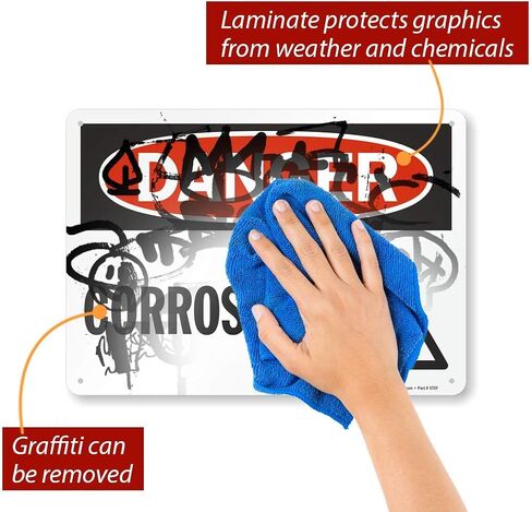 SmartSign 10 x 14 inch “Danger - Corrosive" OSHA Metal Sign with Symbol, 40 mil Laminated Rustproof Aluminum, Red, Black and White in Saudi Arabia