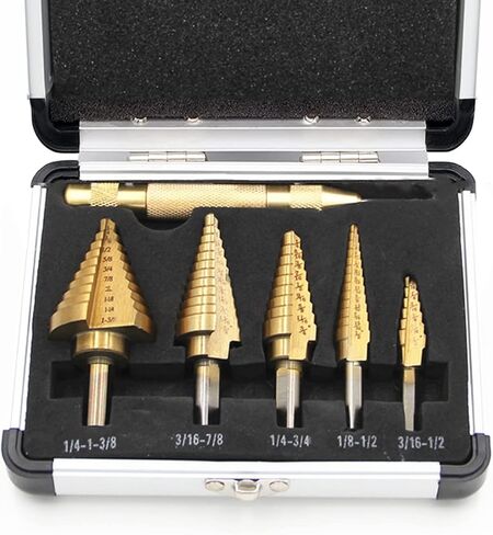 مجموعة لقم ثقب HSS مكونة من 6 قطع مع ثقب مركزي تلقائي، مجموعة لقم ثقب فولاذية عالية السرعة مطلية بالتيتانيوم مع علبة من الألومنيوم، مجموعة لقم متعددة الفتحات للبلاستيك والخشب والمعادن in Kuwait